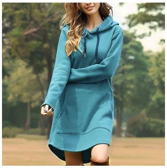 Women's Loose Solid Color Pocket Long Sleeve Hoodie Sweaters