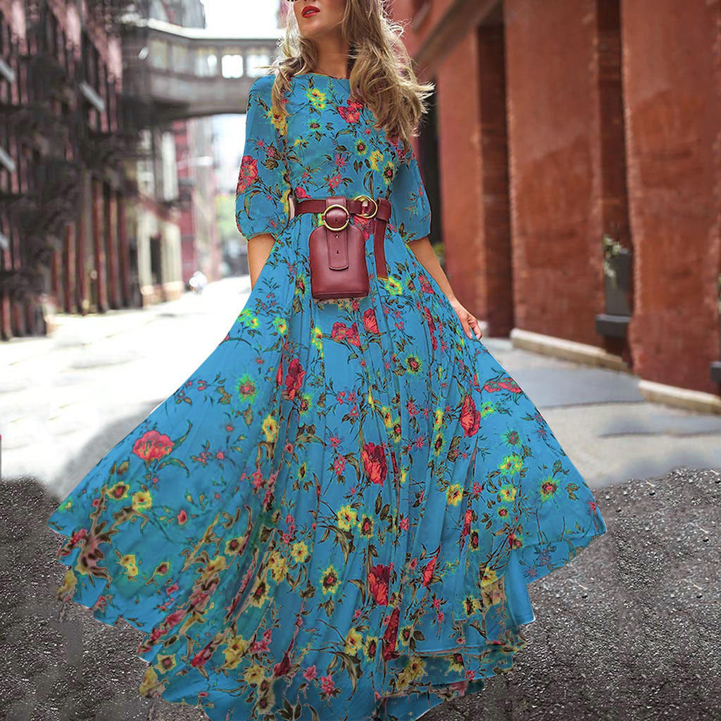 Women's Chiffon Printed Large Swing Dress Straight Dresses