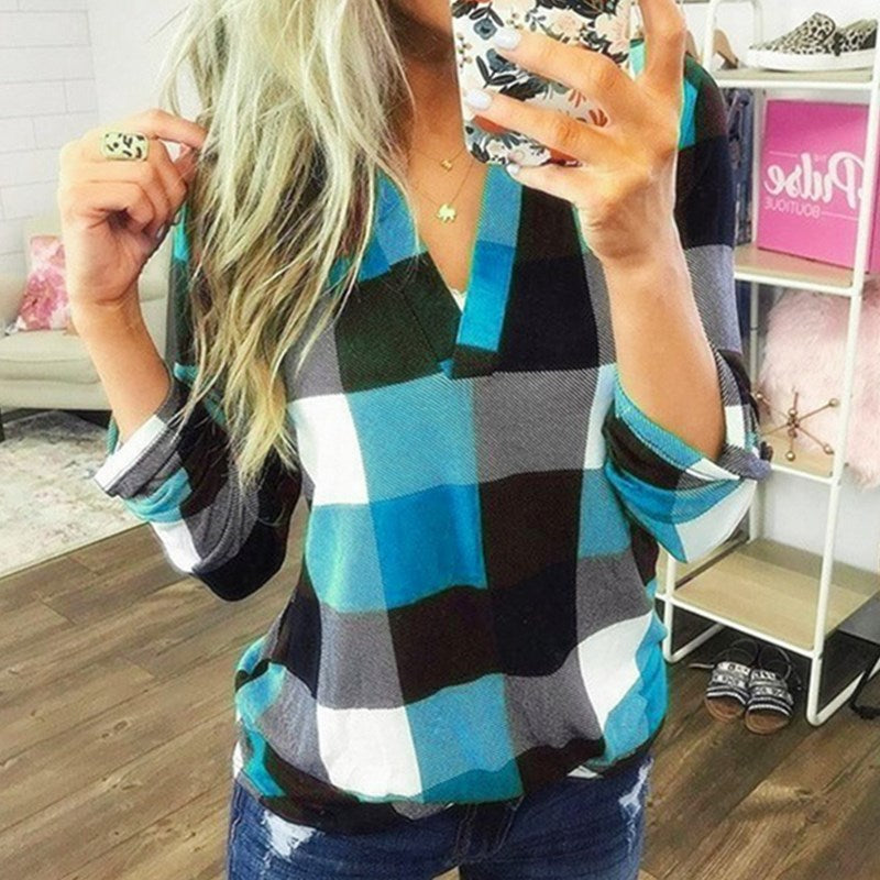 Women's Shirt Plaid Printed Long Sleeve T-shirt Blouses