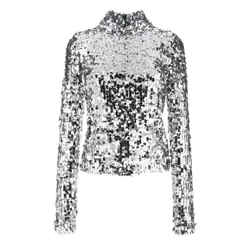 Stand-up Base Shirt Fairy Full Sequined Tops