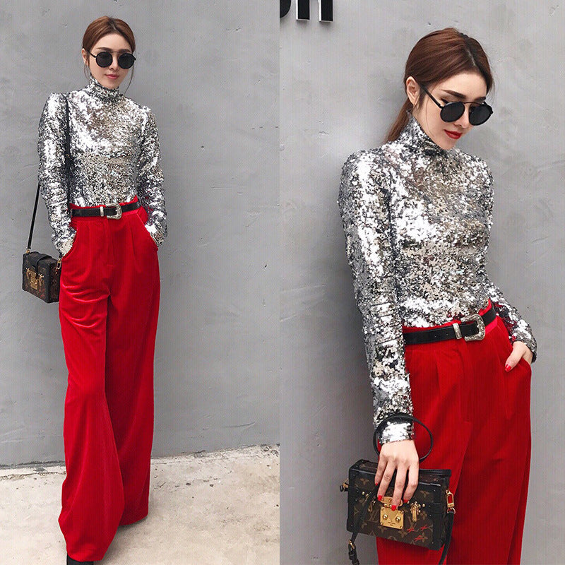 Stand-up Base Shirt Fairy Full Sequined Tops