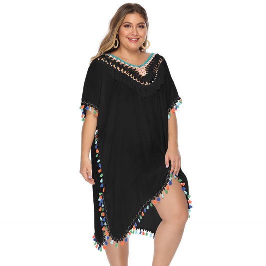 Women's Tassel Deep V Sexy Loose Beach Cover-up Dresses