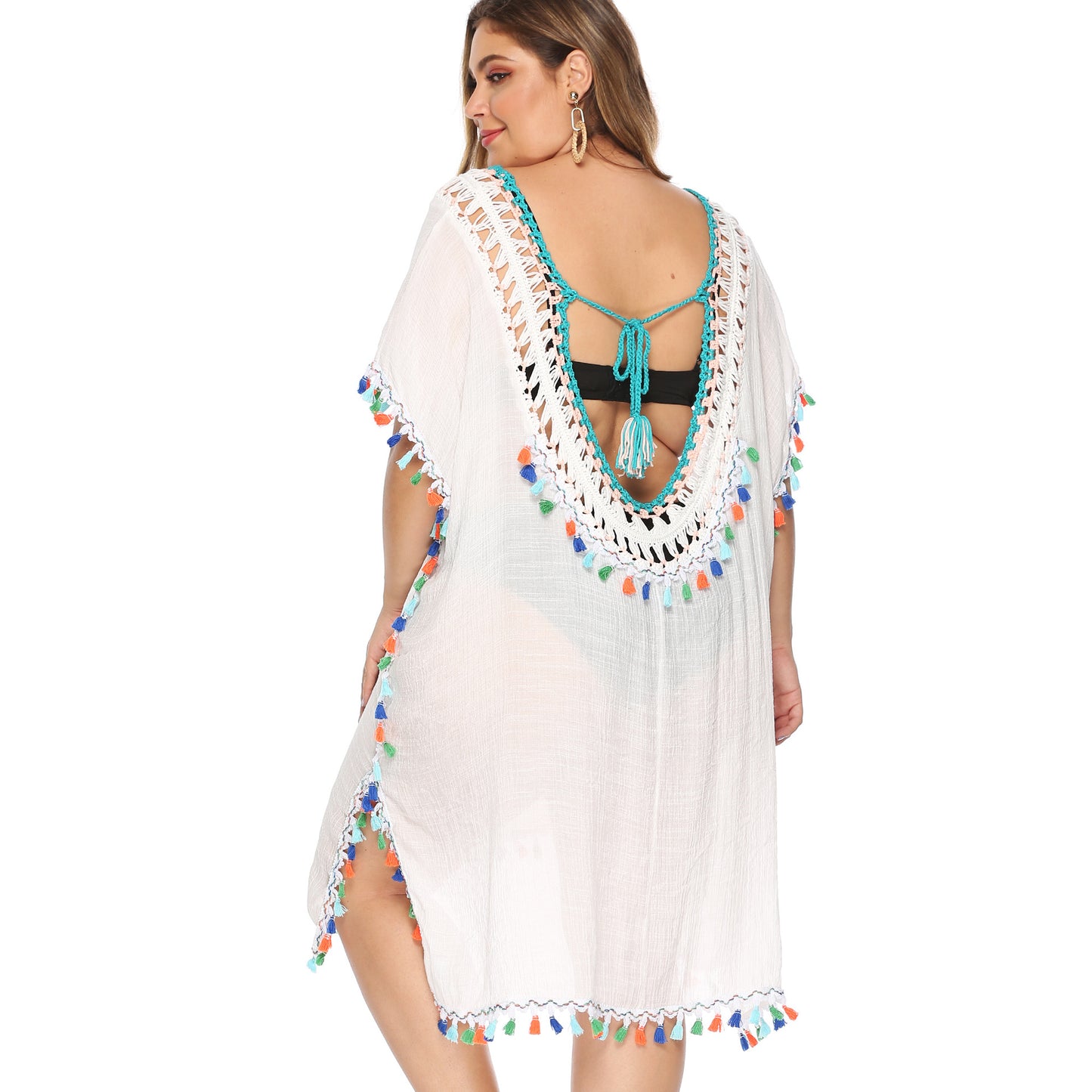 Women's Tassel Deep V Sexy Loose Beach Cover-up Dresses