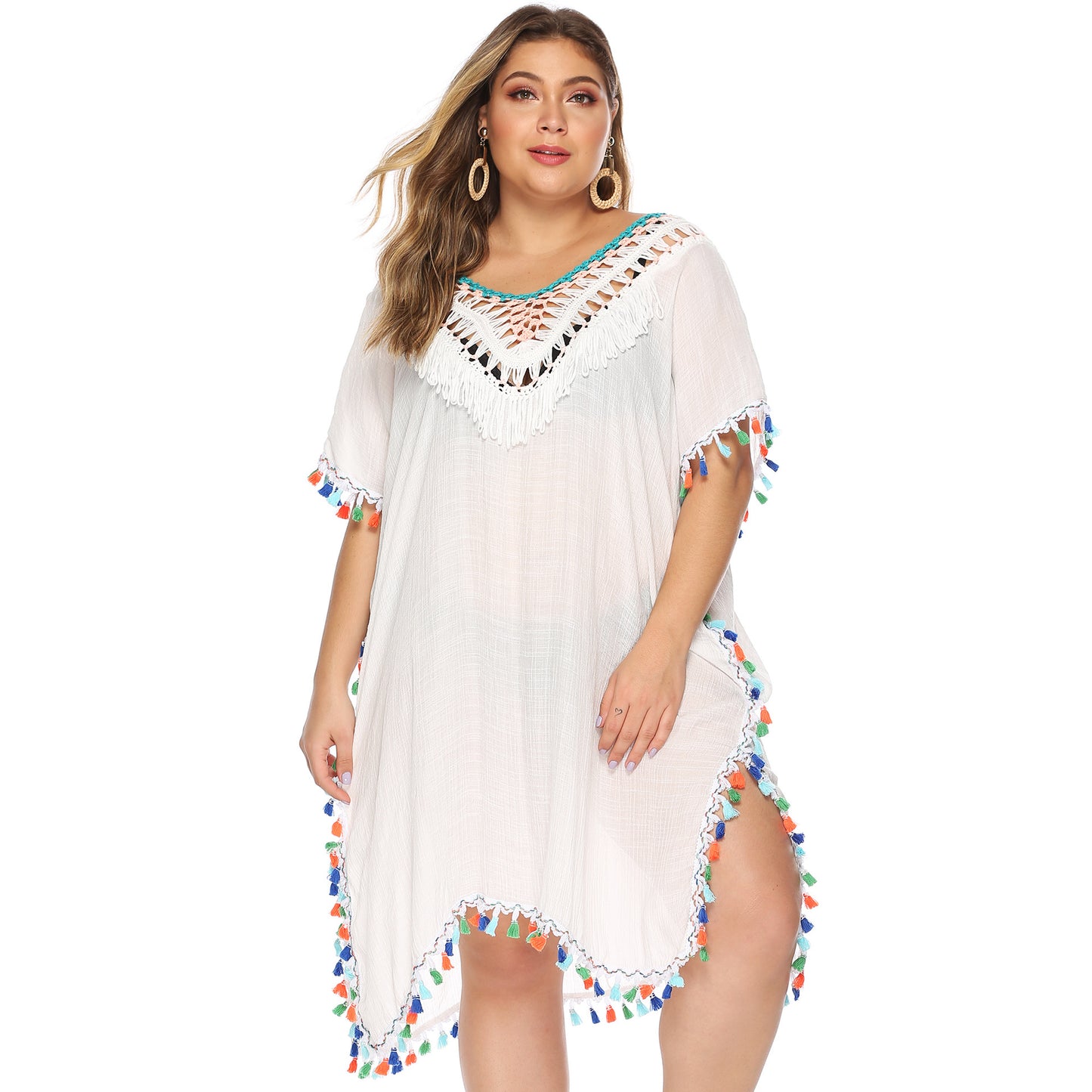 Women's Tassel Deep V Sexy Loose Beach Cover-up Dresses