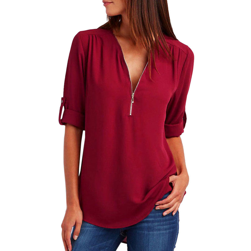 Women's Beautiful Long-sleeved Bottoming Shirt Zipper Tops