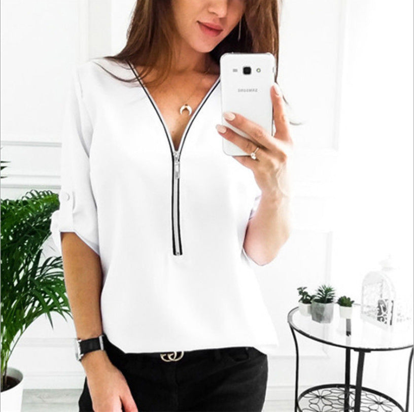 Women's Beautiful Long-sleeved Bottoming Shirt Zipper Tops