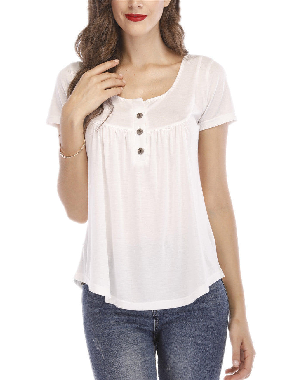 Women's Solid Color Bottoming Shirt Summer Pleating Blouses