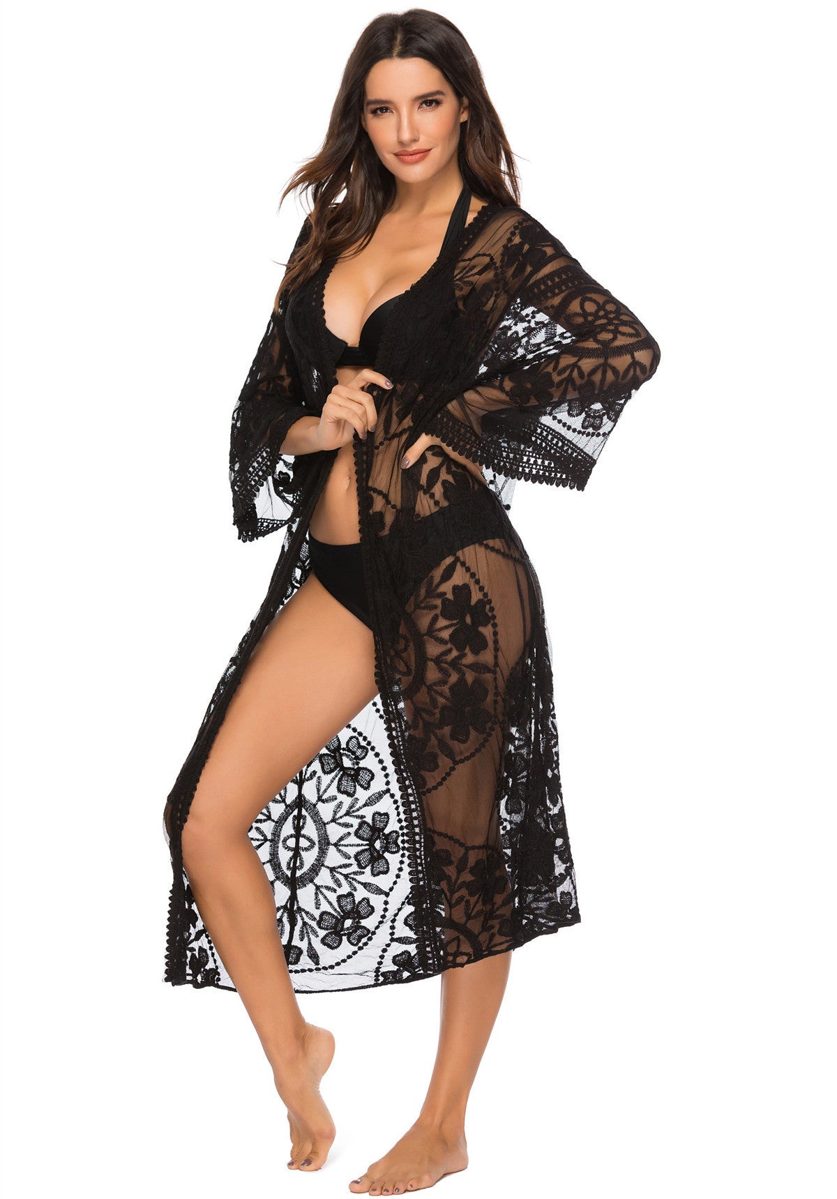 Women's Lace Fabric Bikini Cover-up Vacation Style Blouses