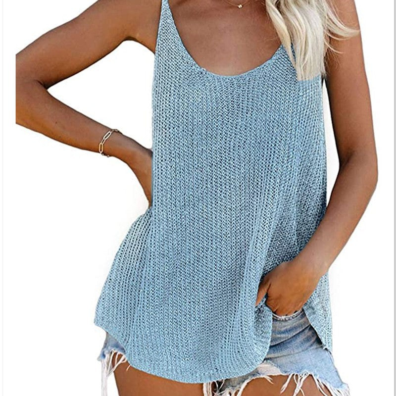 Women's Summer Knitted Color Round Neck Straps Vests