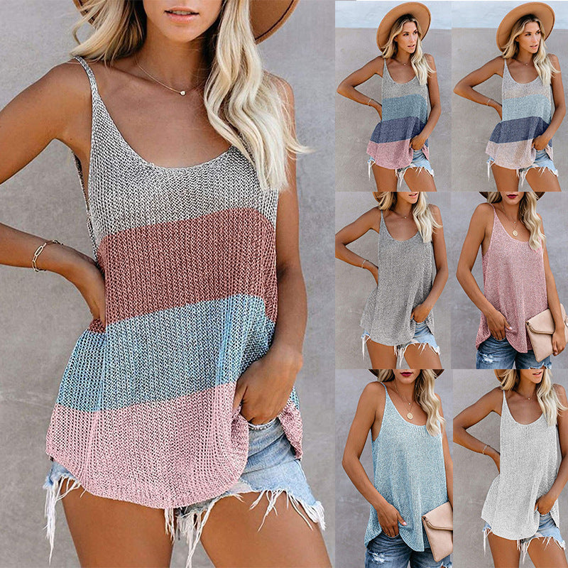 Women's Summer Knitted Color Round Neck Straps Vests