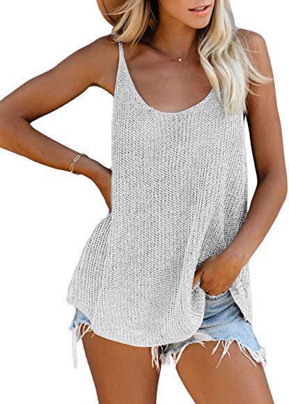 Damen Sommer Strickwesten mit Rundhalsausschnitt und farbigen Trägern