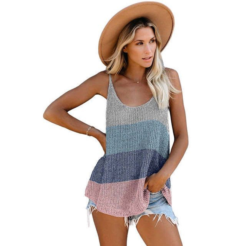 Women's Summer Knitted Color Round Neck Straps Vests