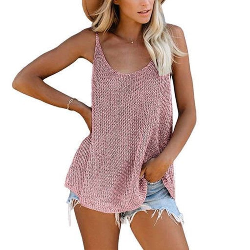 Women's Summer Knitted Color Round Neck Straps Vests