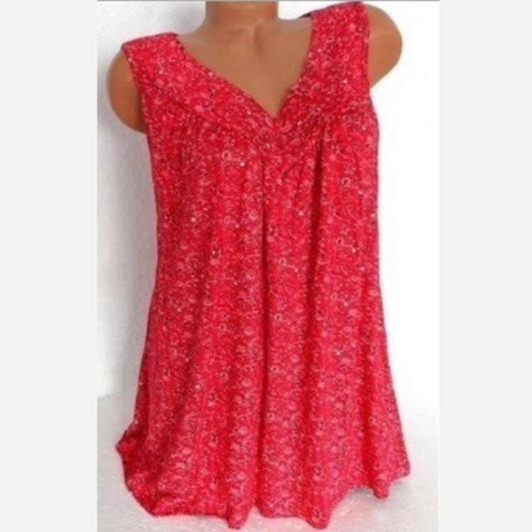 Women's Summer Floral Printed V-neck Knitted Sleeveless Vests