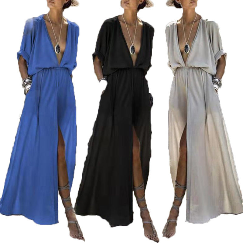 Women's Dress Fashion Half Sleeve Sexy Slit Clothing