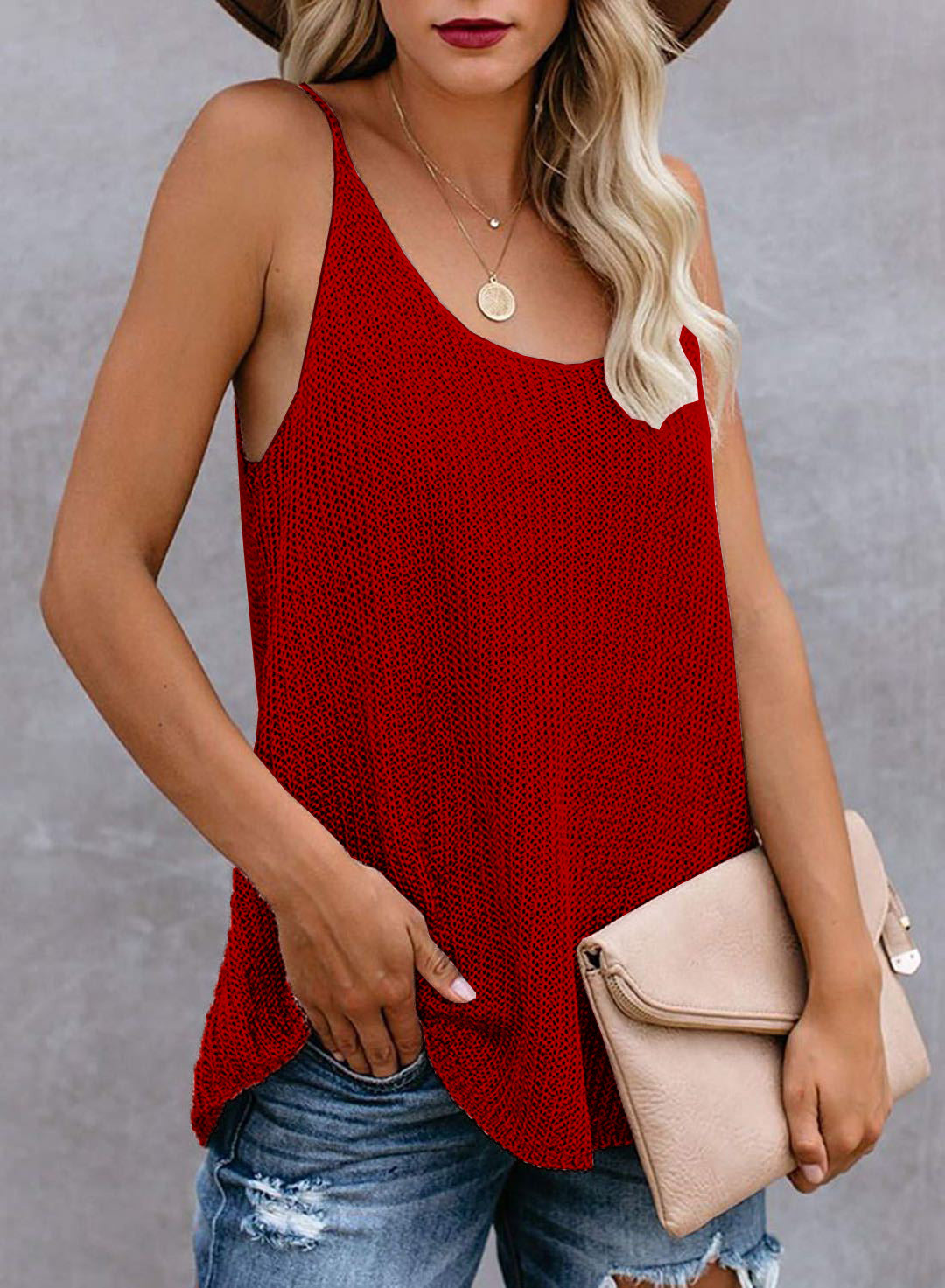 Women's Summer Knitted Color Round Neck Straps Vests