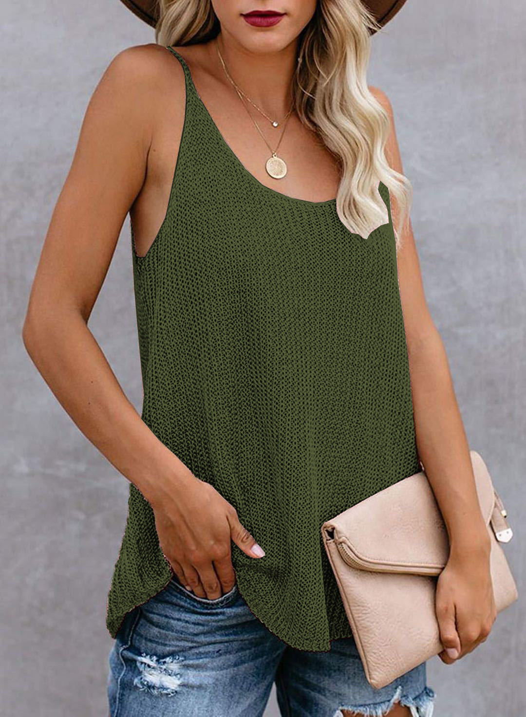 Women's Summer Knitted Color Round Neck Straps Vests