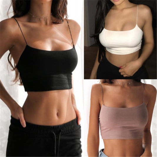 Women's Summer Solid Color Straps Midriff-baring Backless Tops