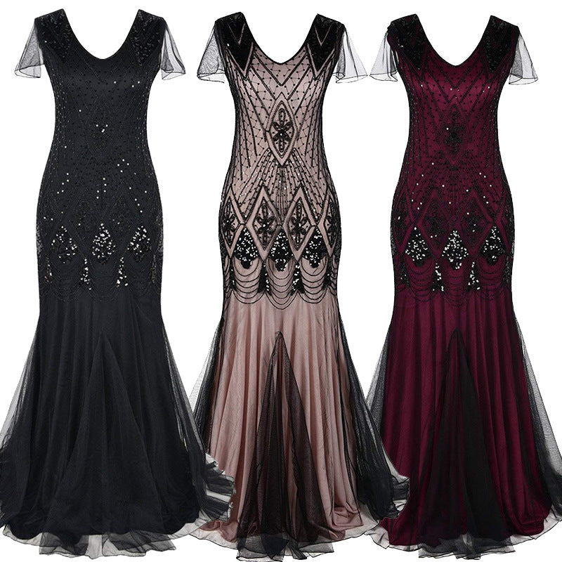 Casual Fashion Sequined Vintage Banquet Dress Plus Size