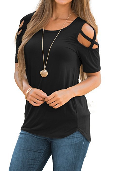 Women's Summer Solid Color Leisure Ripped Shoulder Knitwear