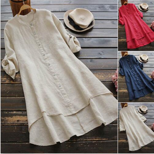 Women's Color Buttons Cotton Linen Long Sleeve Blouses