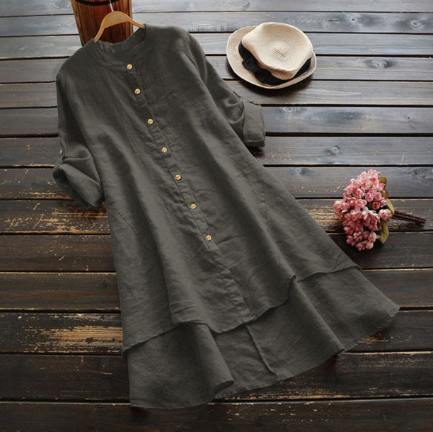 Women's Color Buttons Cotton Linen Long Sleeve Blouses