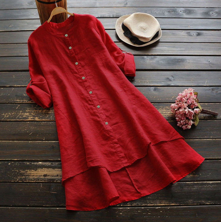 Women's Color Buttons Cotton Linen Long Sleeve Blouses