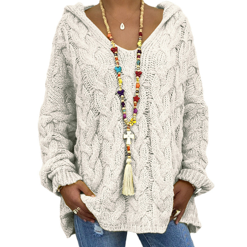 Popular Solid Color Twist Knitted Hoodie Sweaters