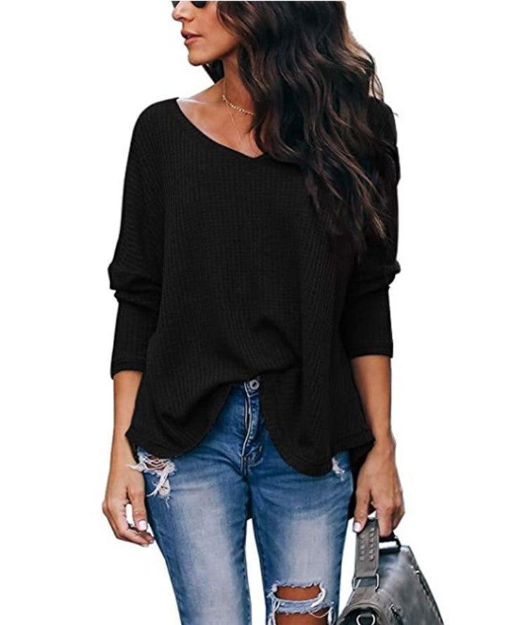 Women's Autumn Loose V-neck Long-sleeved Shirt Knitwear