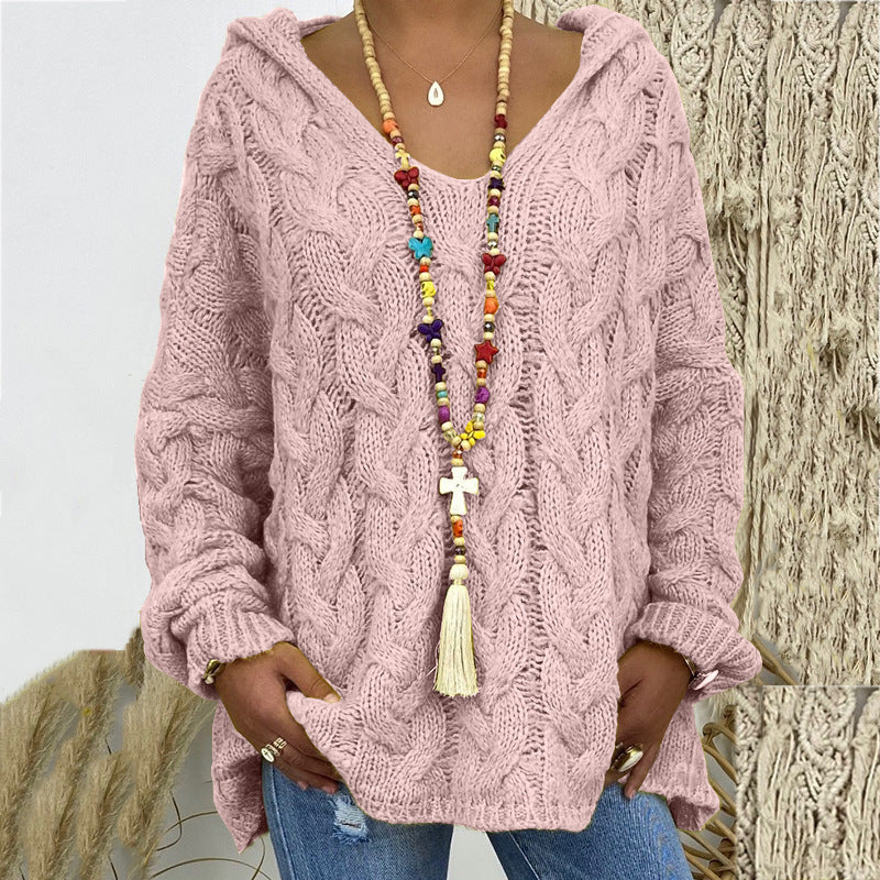 Popular Solid Color Twist Knitted Hoodie Sweaters