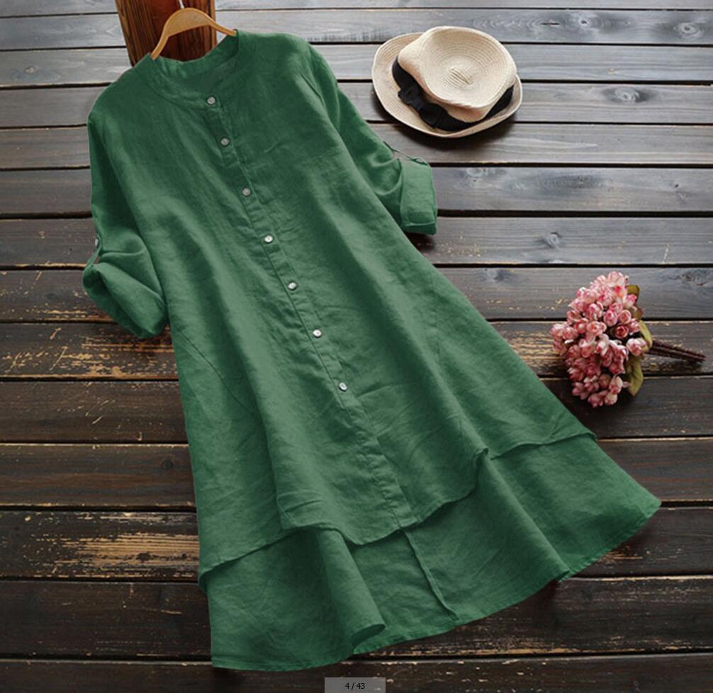 Women's Color Buttons Cotton Linen Long Sleeve Blouses