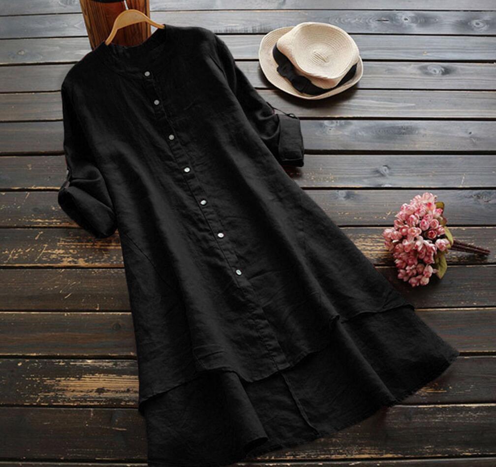 Women's Color Buttons Cotton Linen Long Sleeve Blouses