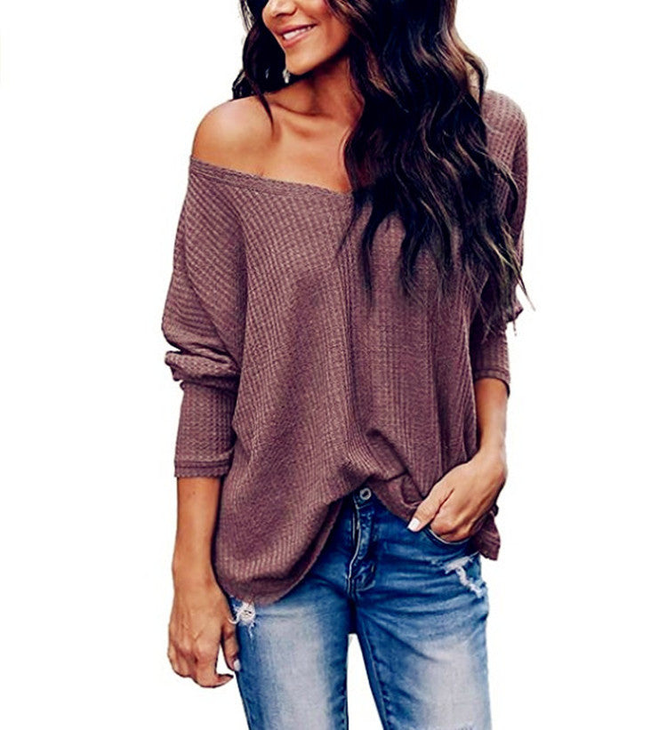 Women's Autumn Loose V-neck Long-sleeved Shirt Knitwear