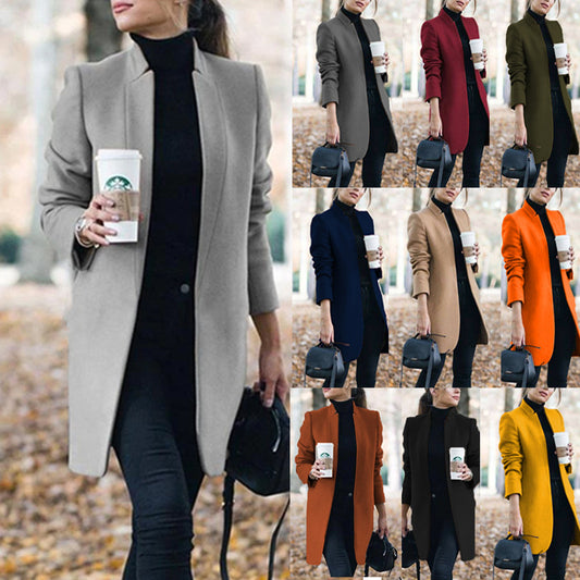 Cool Fashion Solid Color Collar Woolen Coats