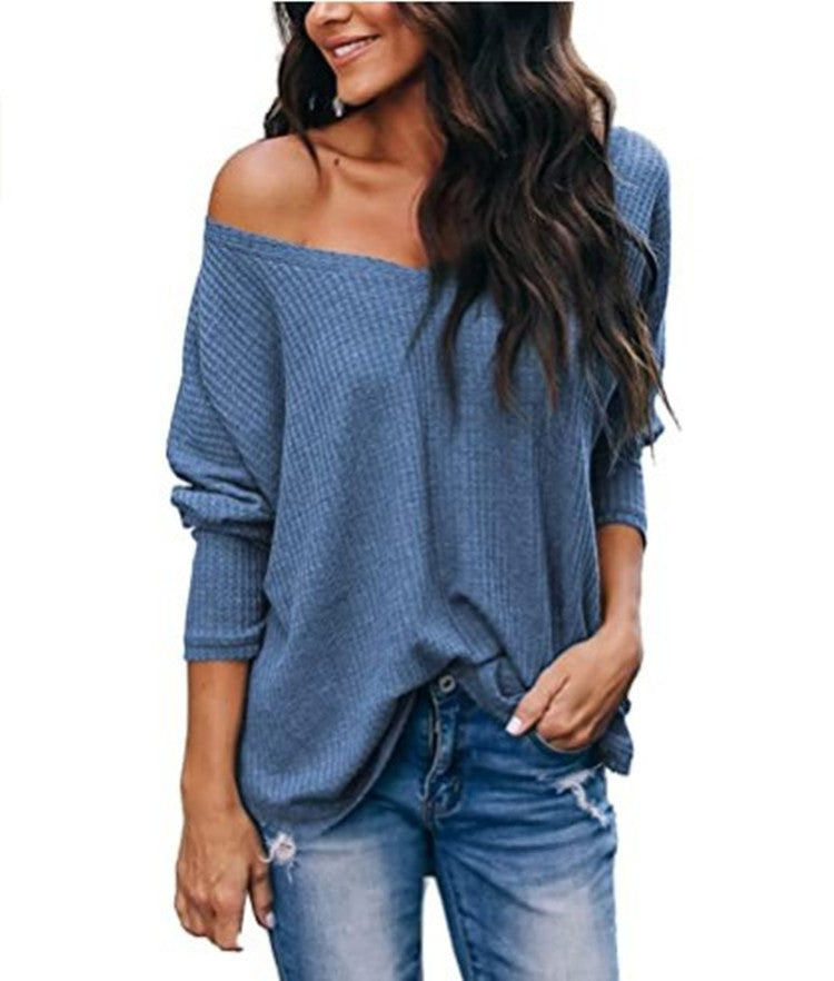 Damen Herbst Lockere V-Ausschnitt Langarmshirt Strickmode