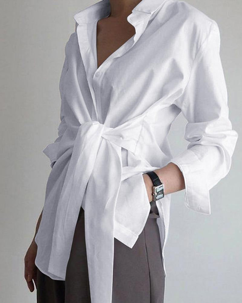 Women's Loose Tied Long-sleeved Casual Shirt Blouses