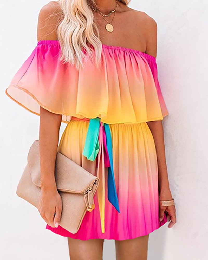 Glamorous Classy Summer Rainbow Gradient Dress Dresses