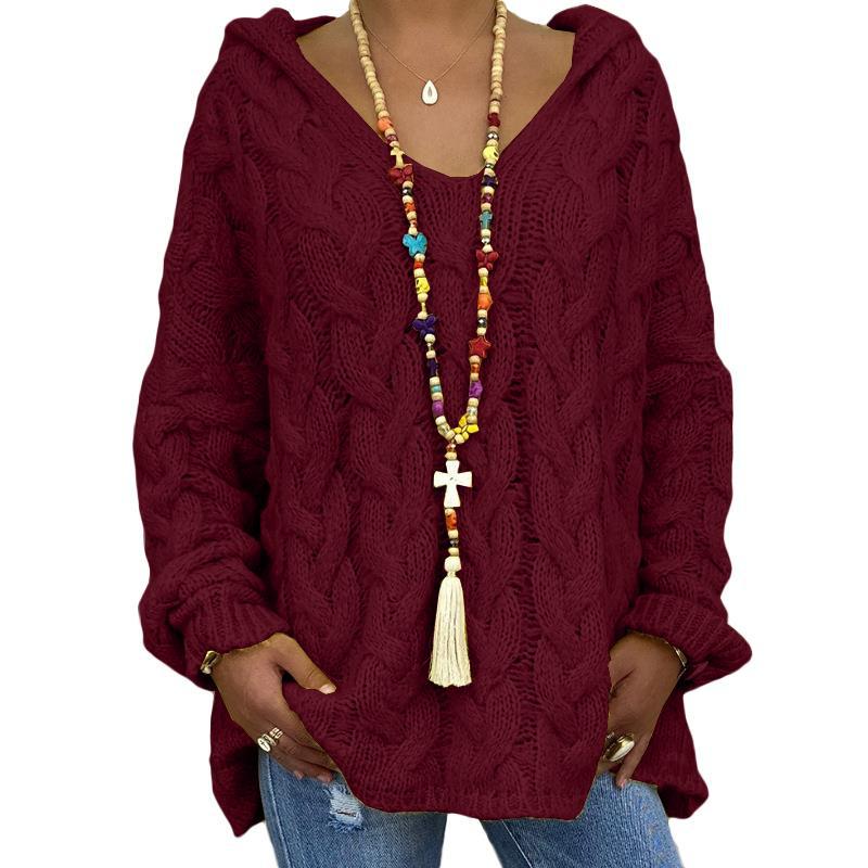 Popular Solid Color Twist Knitted Hoodie Sweaters