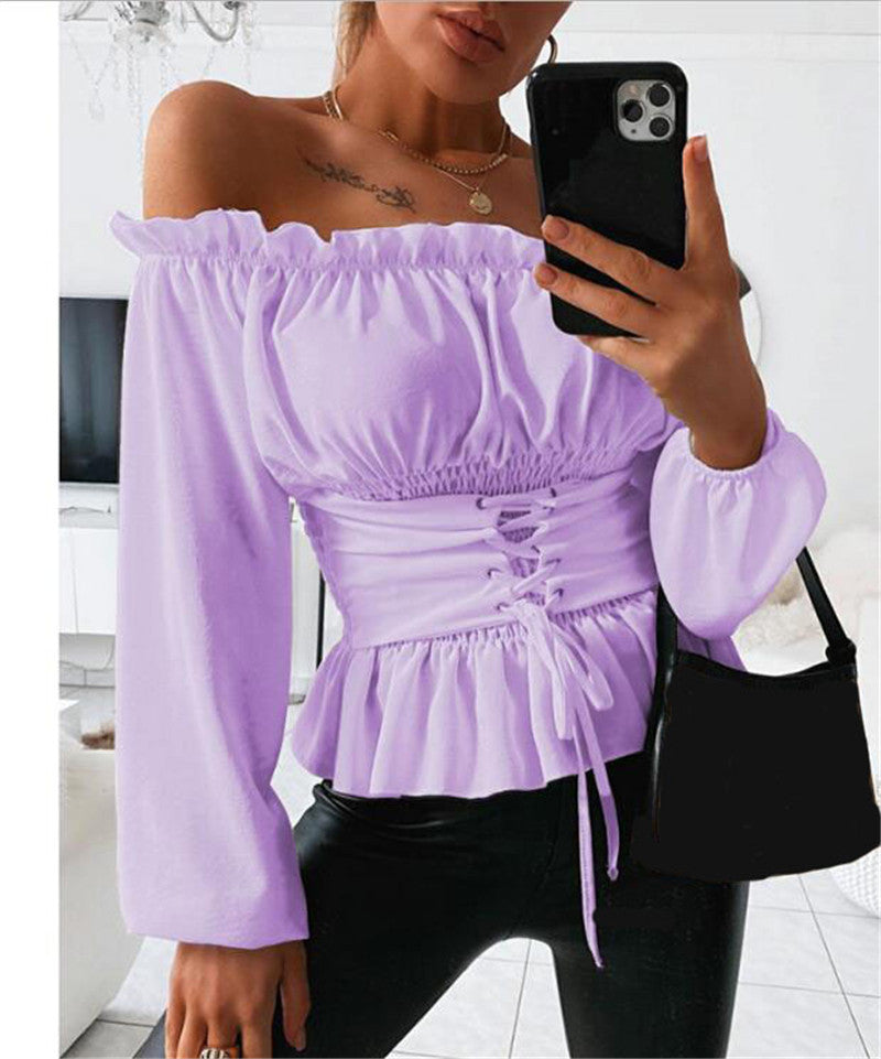 Women's Autumn Long-sleeved Off-shoulder Ruffled Shirt Blouses