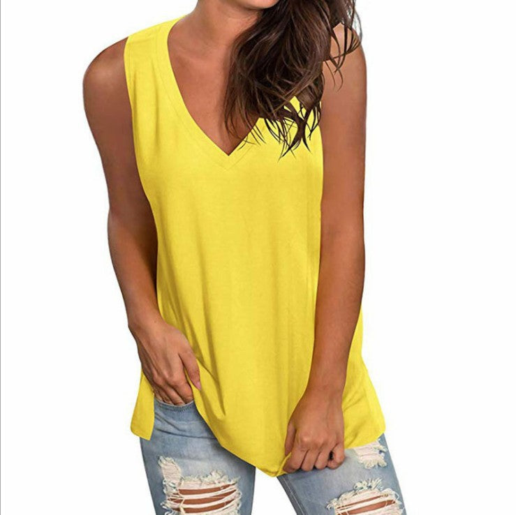 Women's Color Summer Solid Loose Sleeveless T-shirt Tops