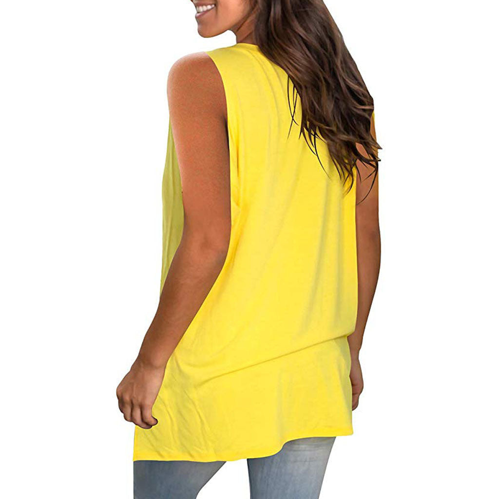 Women's Color Summer Solid Loose Sleeveless T-shirt Tops