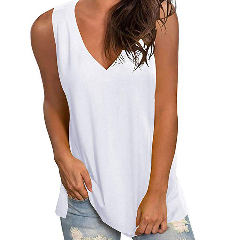 Women's Color Summer Solid Loose Sleeveless T-shirt Tops