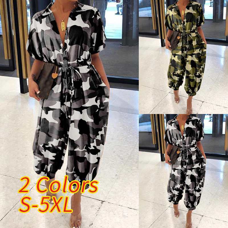 Women's Leopard Print Retro Short-sleeved Button Casual Pants