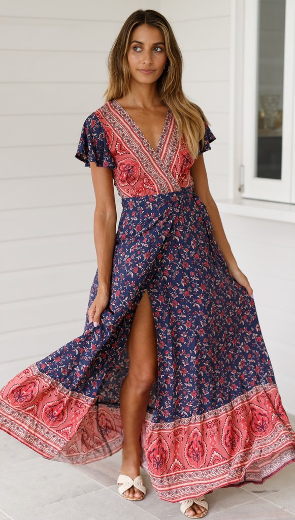 Damen Sommer Casual Urlaub Blumendruck Kleid Kleider