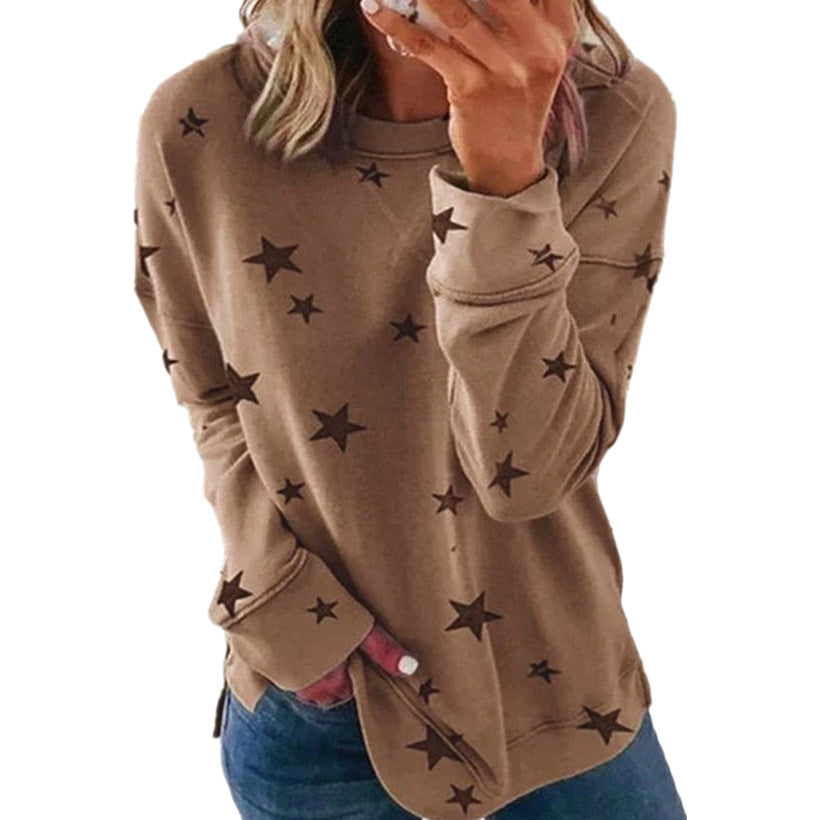 Women's Loose Oversized Long Sleeves T-shirt Printed Sweaters