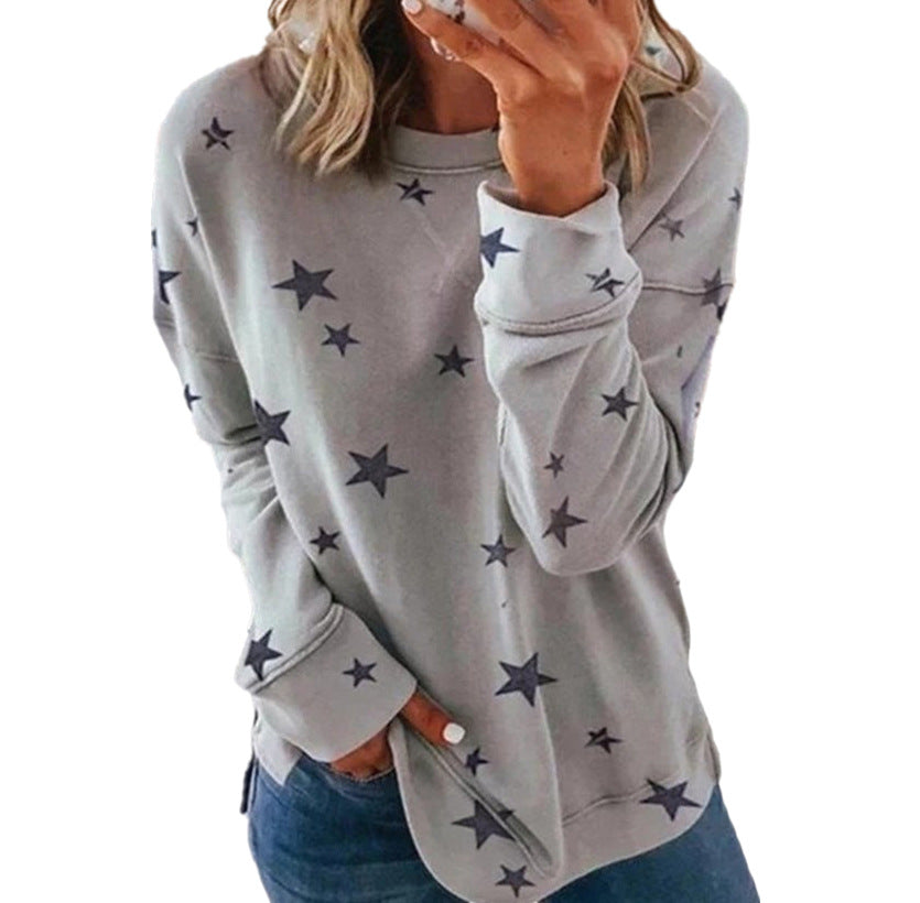 Lockere, übergroße, langärmlige T-Shirt-Pullover mit Aufdruck für Damen