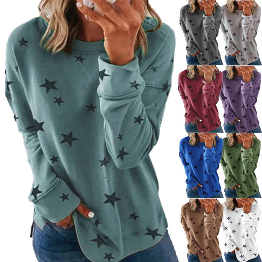 Women's Loose Oversized Long Sleeves T-shirt Printed Sweaters