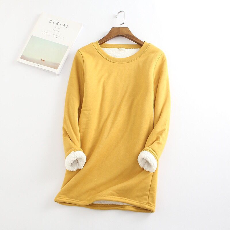 Women's Padded Shirt Mid-length Thickened Large Fleece Slim Tops