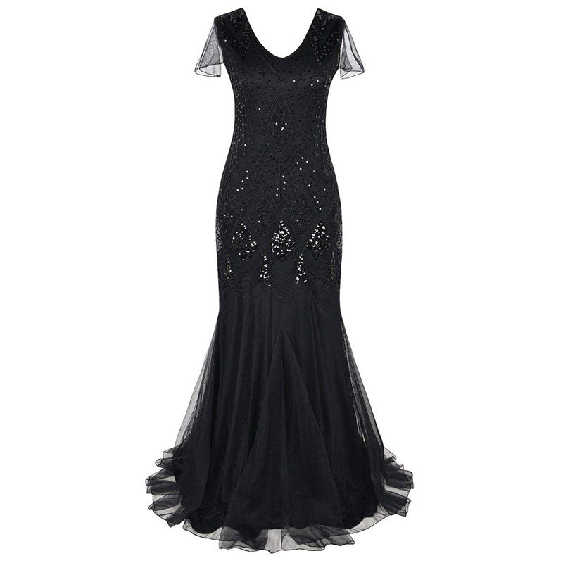 Casual Fashion Sequined Vintage Banquet Dress Plus Size