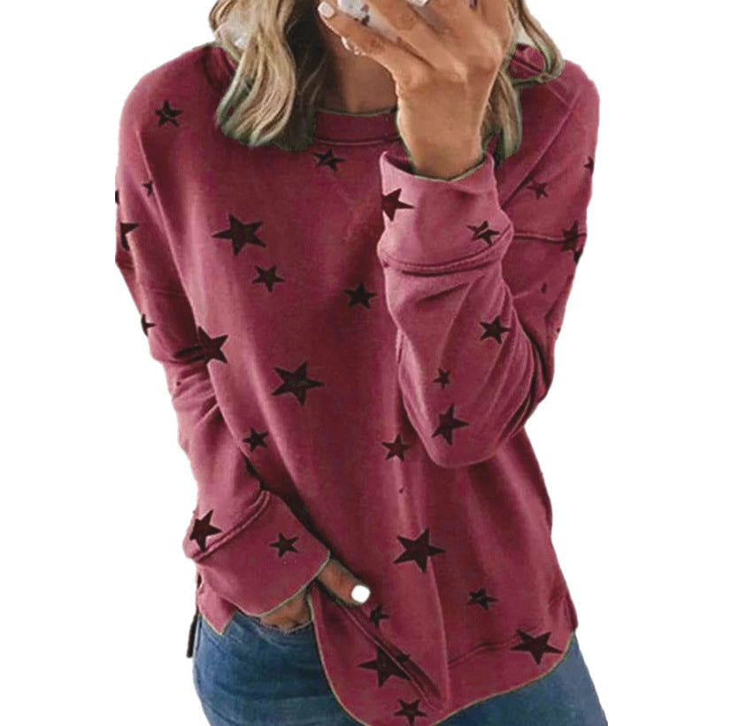 Women's Loose Oversized Long Sleeves T-shirt Printed Sweaters